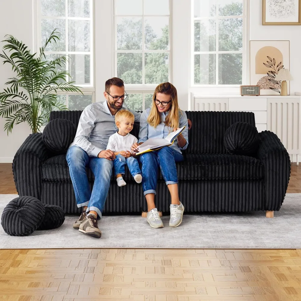 Большой вельветовый двухместный диван, 2/3-местный диван для отдыха с глубоким сиденьем и 5 декоративными подушками, удобный ситин, похожий в облаке