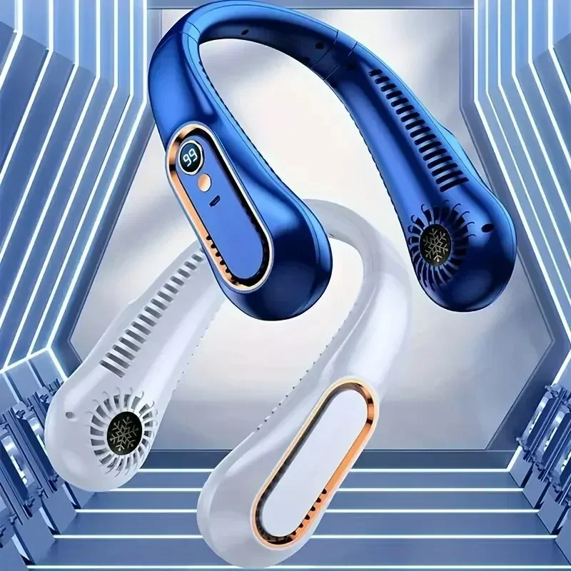 Hanging neck fan portable summer air cooler USB cooling fan with 5 speeds and digital displays - super technology and bladeless image 3
