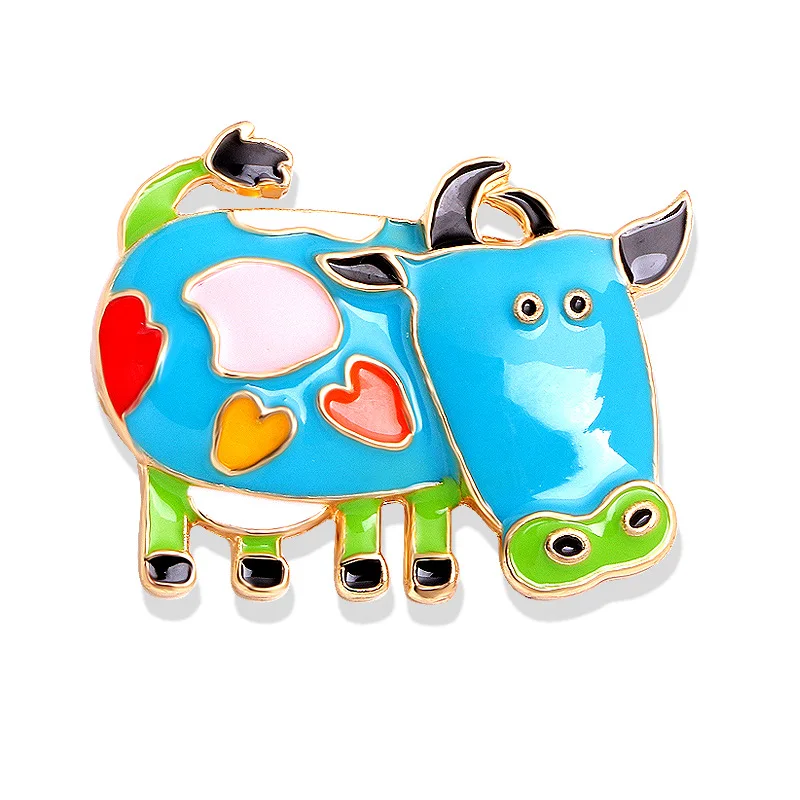 Cross border cow brooch alloy drip oil chest flower brooch cartoon cute rhinestone brooch suit high-end brooch