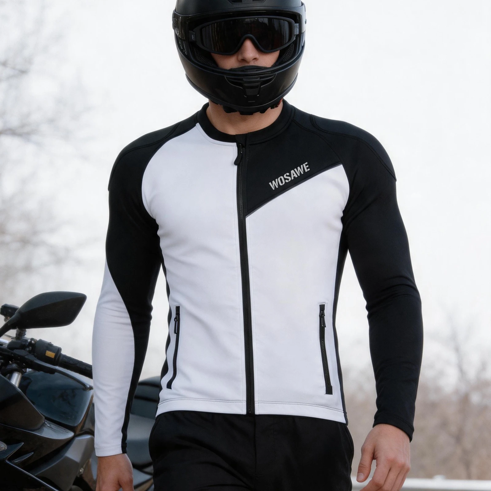 WOSAWE Men Motorcycle Jacket Autumn Winter Motorbike Jacket with Shoulder Elbow Chest Back Pockets Thermal Fleece Warmth Clothes