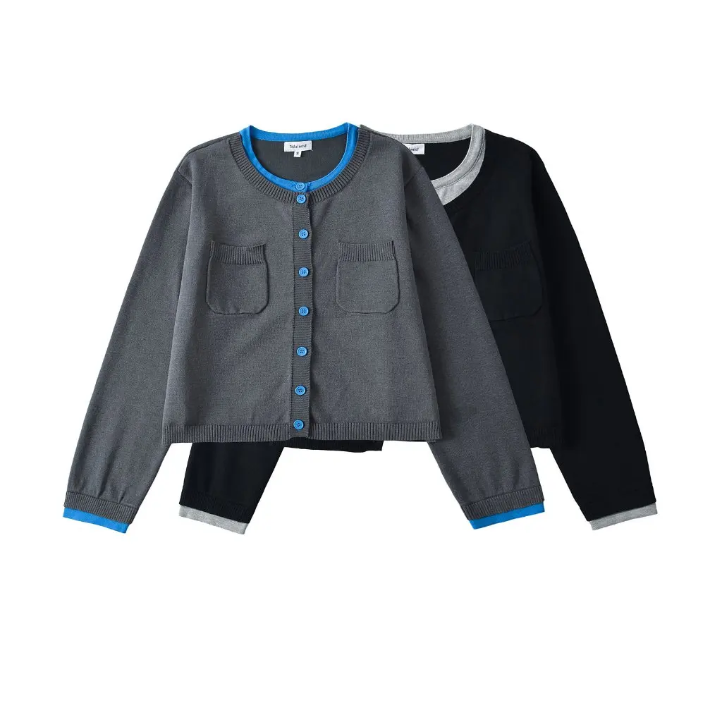 

Design Sense Women's Slim-fit Cardigan Sweater Jacket Autumn Fashionable Hot Girl Fake Two-piece Contrast Color Sweater