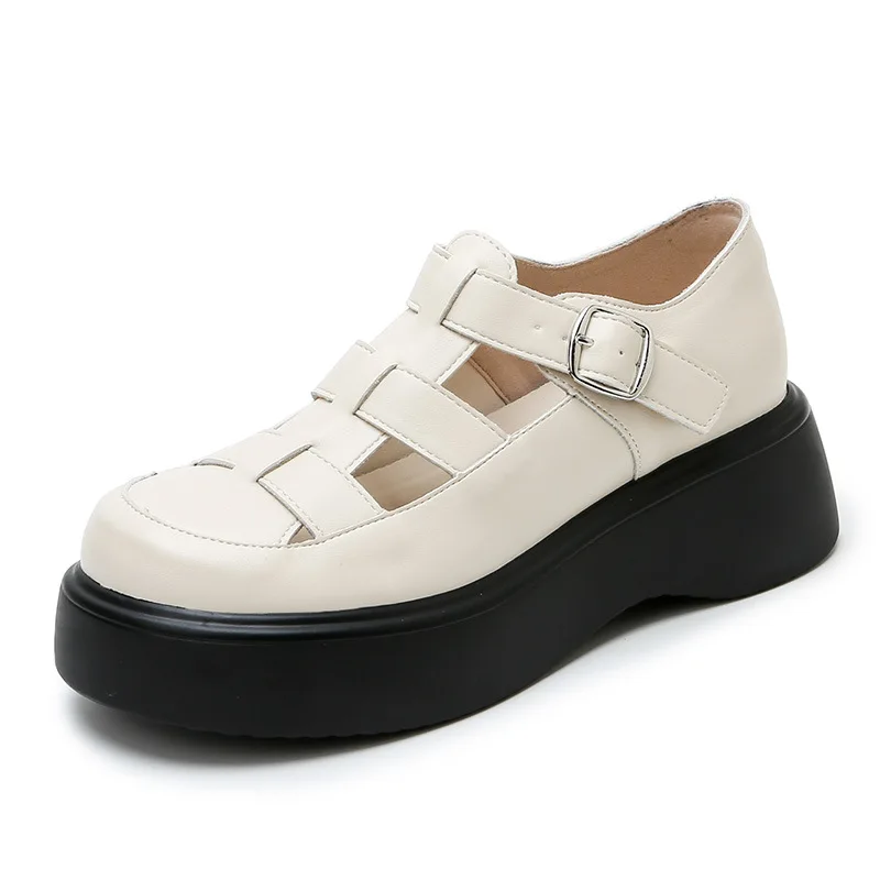 

Summer Women's Thick Soled Leather Sandals Fashionable Retro Roman Sandals Women's Loafers