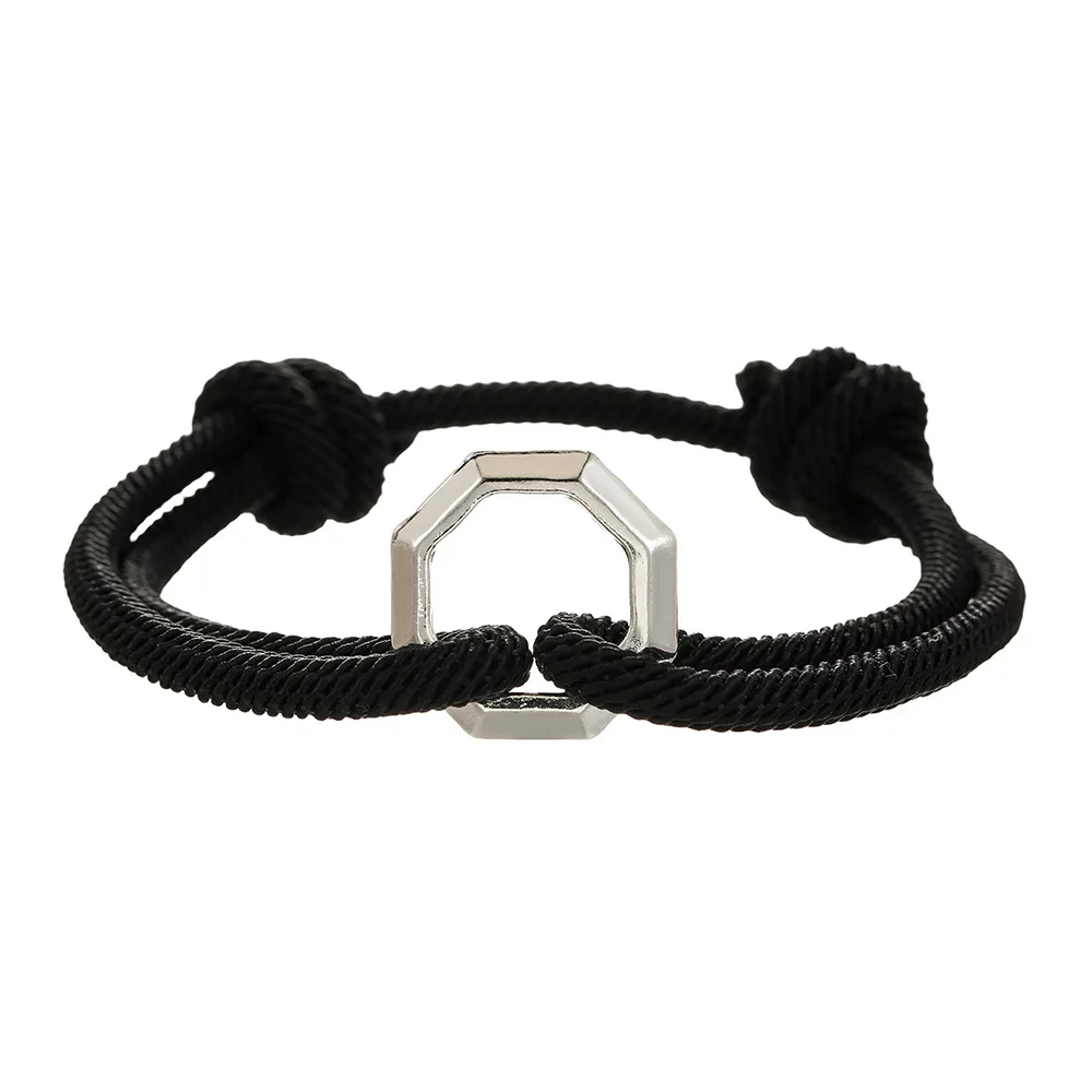 Einfaches Herren-Armband aus geflochtenem Seil, verstellbar, Retro-Stil, unregelmäßiges achteckiges Legierungsarmband, modischer Schmuck, trendige Accessoires – Detail 5