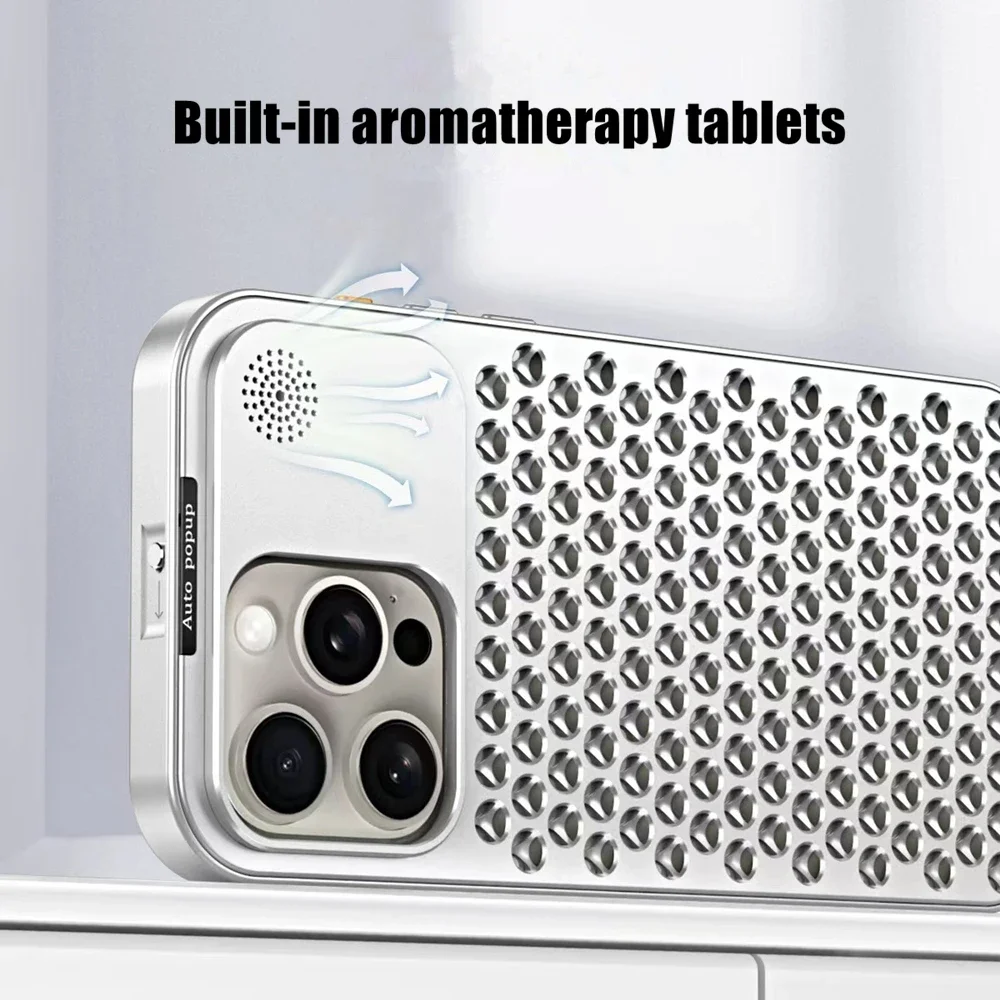 Luxury Metal Heat Dissipation Phone Cases For iPhone 12 13 14 15 Pro Max 15 Plus Fragrance Aluminum Cooling Shockproof Cover