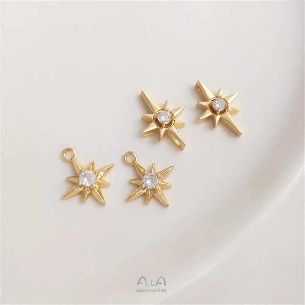

Color Preservation 14K Gold Inlaid Zircon Octago Star Pendant Handmade Diy Bracelet Collarbone Necklace Earrings Small Pendant