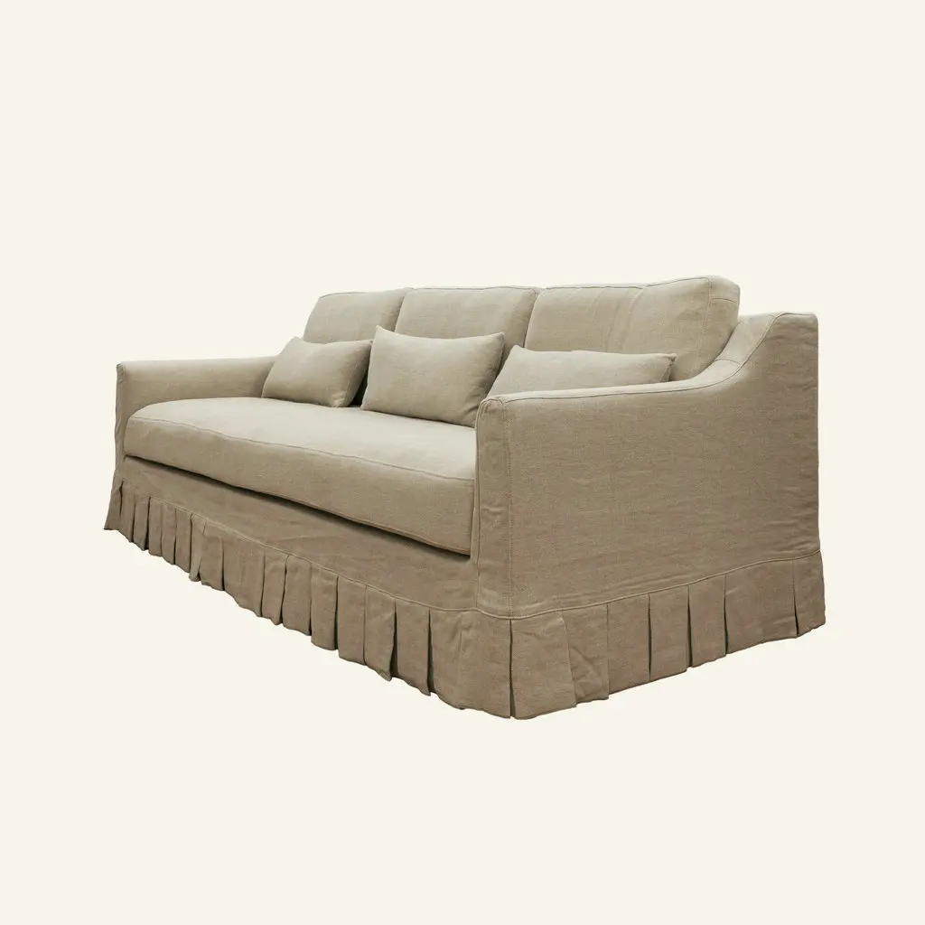 #Classic Luxury Modern French Design Comfortable Linen Pleated 3 Seater Sofa with Tassel I Shape Fringe Sofa for Interior Design