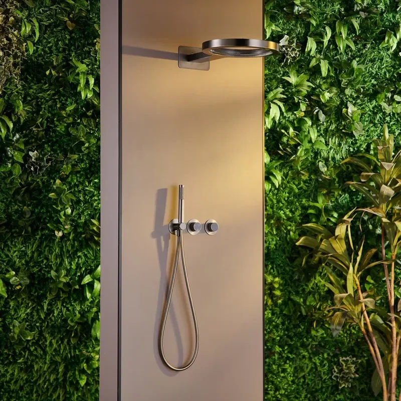 Gun-gray Brushed Chrome Concealed Shower Set Soft Rain Ceramic Valve Hot-and-cold Wall-mounted Pre-embedded Suction-type