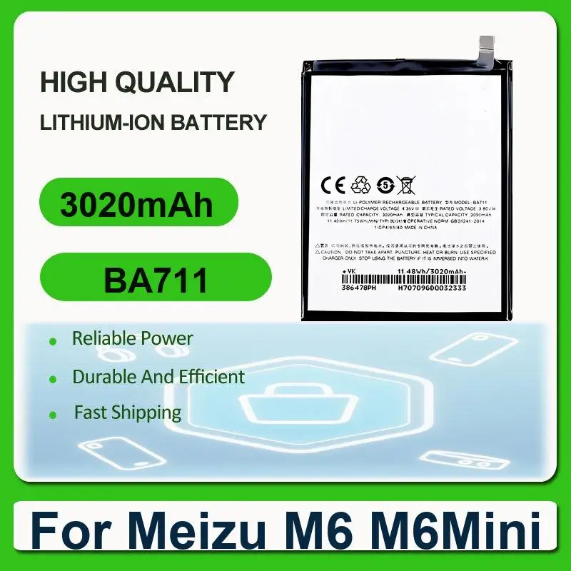 

Replacement Mobile Phone Battery For Meizu M6 (M6 Mini) M6Mini BA711 3020mAh