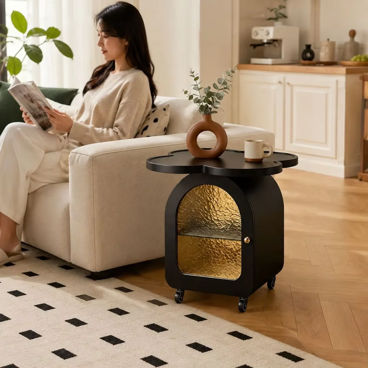 Four-leaf Clover Movable Iron Art Sofa Side Table Creative Storage Bedside Cabinet Household Bedroom Side Cabinet
