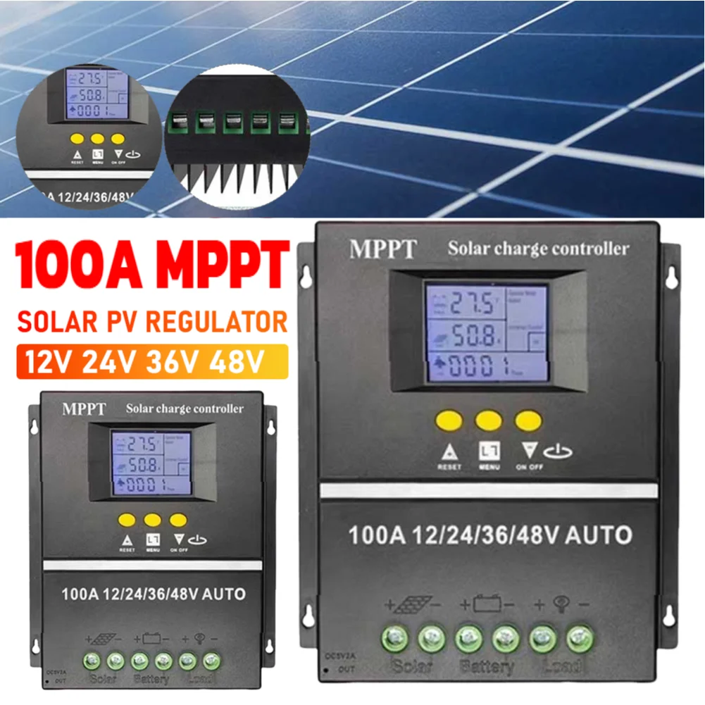 MPPT 100A 80A 60A الشمسية جهاز التحكم في الشحن 12 فولت 24 فولت 36 فولت 48 فولت الشمسية الكهروضوئية شاحن بطارية شاشة الكريستال السائل منظم ذكي المزدوج USB #1