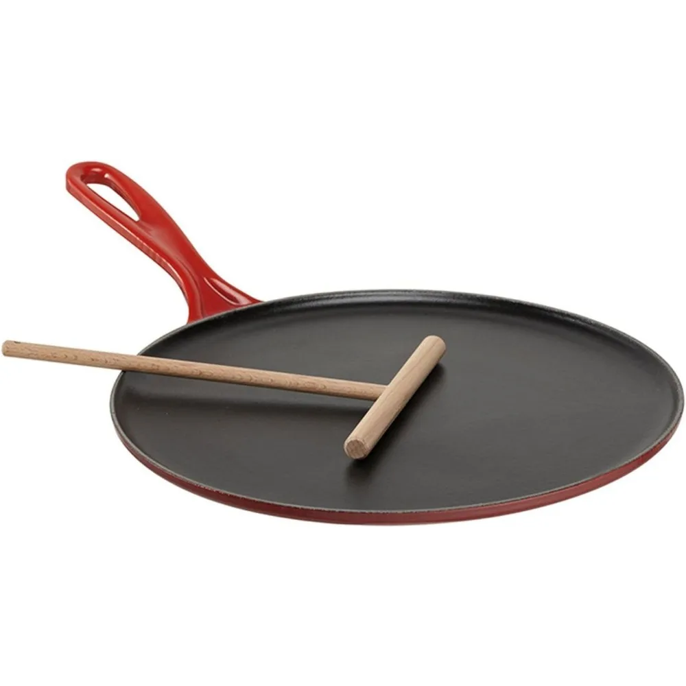 Enameled Cast Iron Crepe Pan with Rateau and Spatula, 10.75