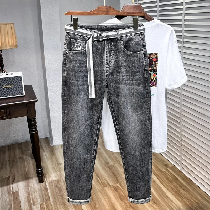 

2024 spring and summer light luxury high-end new MEN'S jeans fashion straight slim tide printed leisure cotton denim pants