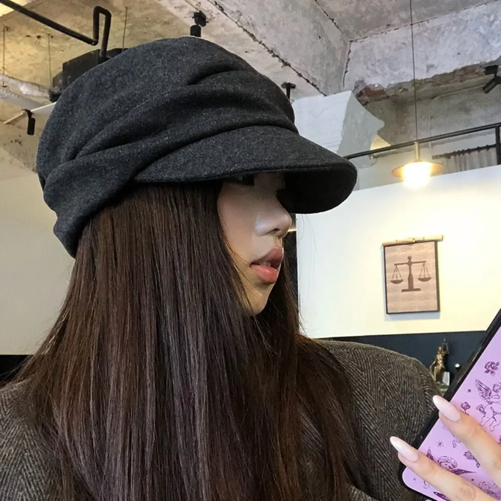 Personality British Style Wool Beret Brown Retro Pleated Octagonal Hat Korean Style Newsboy Cap Eequestrian Hat Streetwear