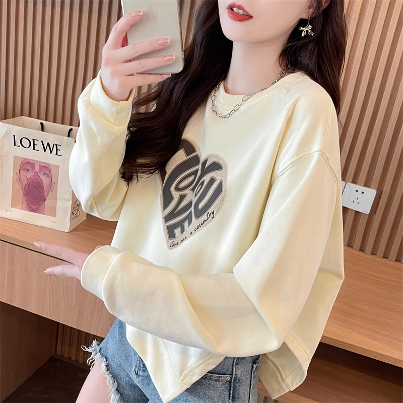 Autumn 2024 new front short after long printed hoodie woman