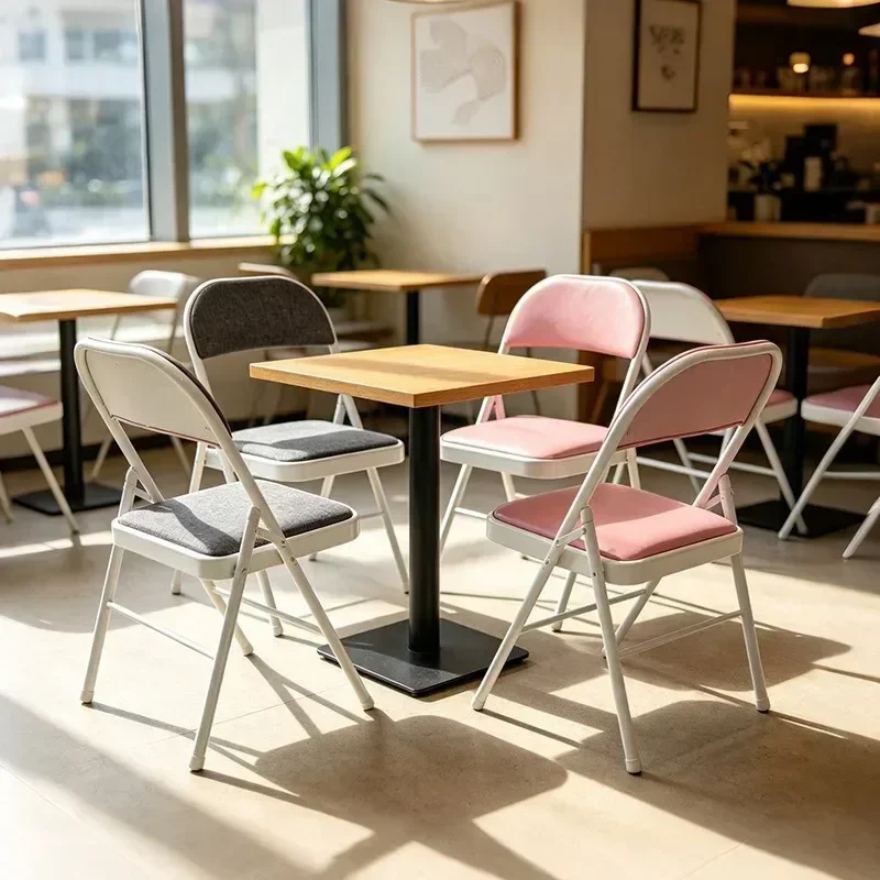 Lounge Chair Folding Chair Metal Frame Portable Home Dining Backrest Minimalist Training Chair Dinning Chair Conference Office