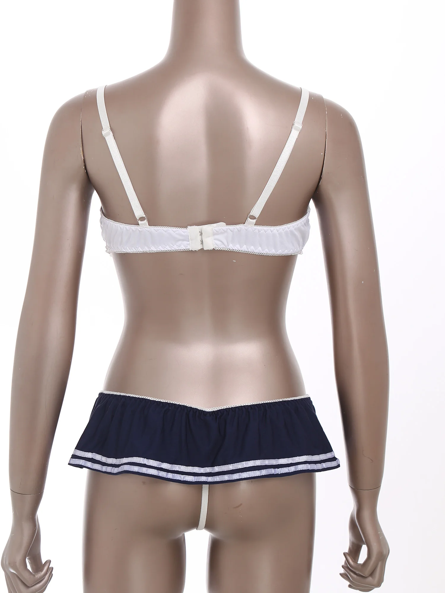 

Женский сексуальный костюм моряка, комплект нижнего белья из 2 предметов, комплект нижнего белья в бикини, бюстгальтер на бретельках с рюшами, стринги с юбкой, соблазнительная ночная рубашка