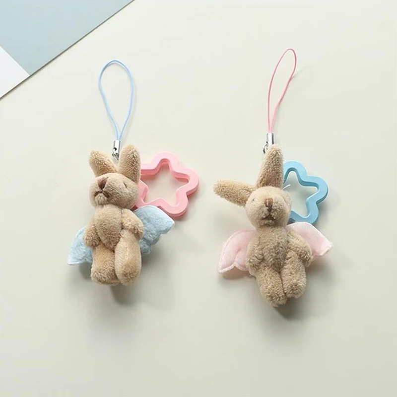 Cute Angel Wings Bunny Flower Mobile Phone Chain Keychain Pendant Bag Ornament Girly Heart Plush Rabbit Phone Case Lanyard Gifts