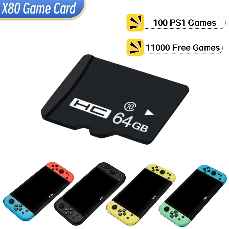 

Игровая карта 64 ГБ для игровой консоли X80, TF карта памяти с 11000 бесплатными играми, включая 100 PS1 игры