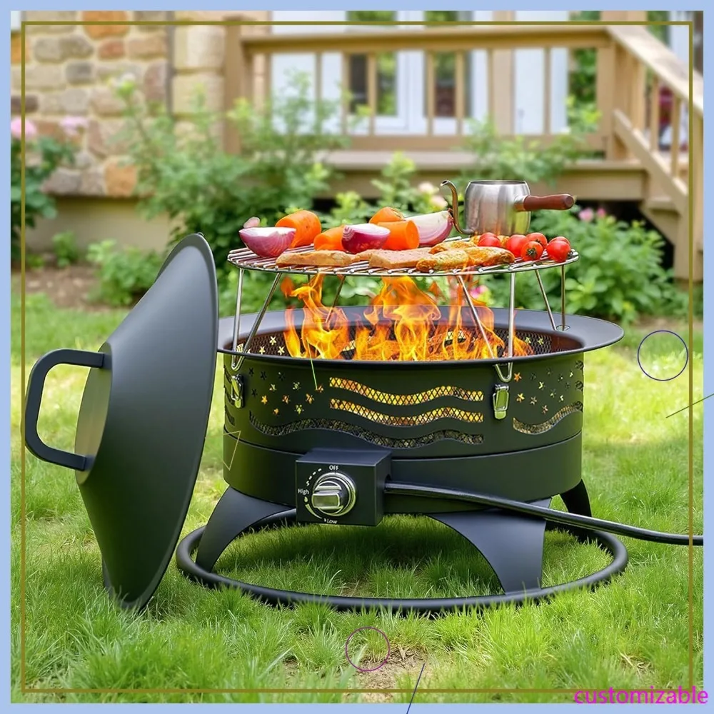 

24-дюймовый портативный газовый очаг на пропане с грилем, 60000 BTU, бездымная уличная газовая чаша для костра для двора и кемпинга