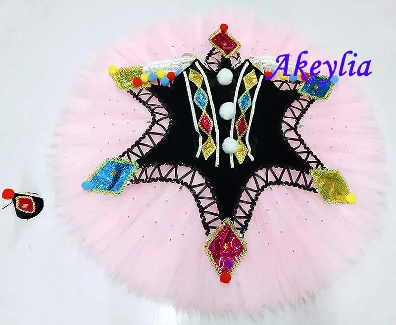 Black Pink Harlequinade Variation ballet Costume professional tutu Nutcracker girl Ballet Pancake Tutus Classical Child JN0454