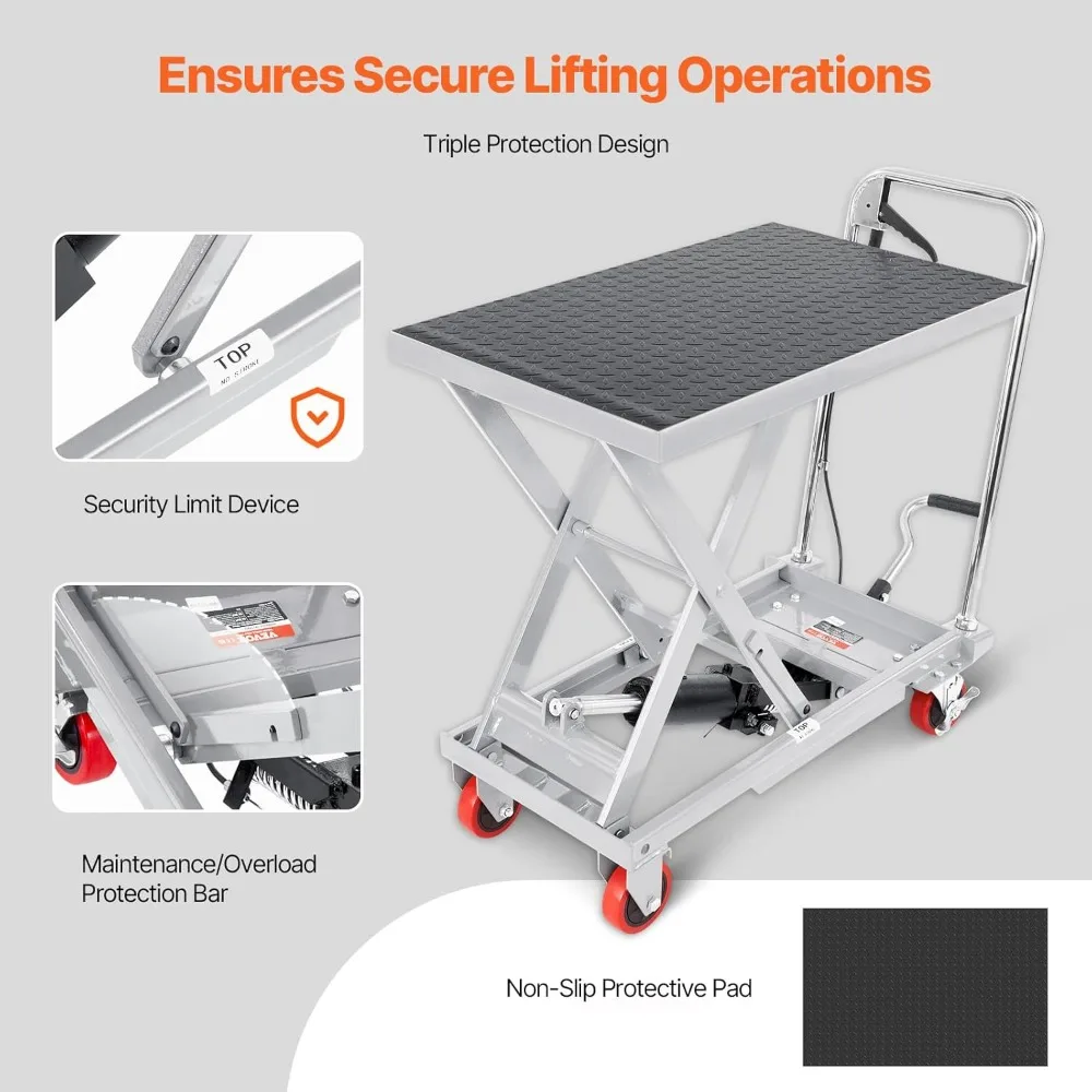 Hydraulic Lift Table Cart, 500lbs Load Capacity 28.5 Inch Lifting Height, Manual Single Scissor Lift Table with 4 Wheels