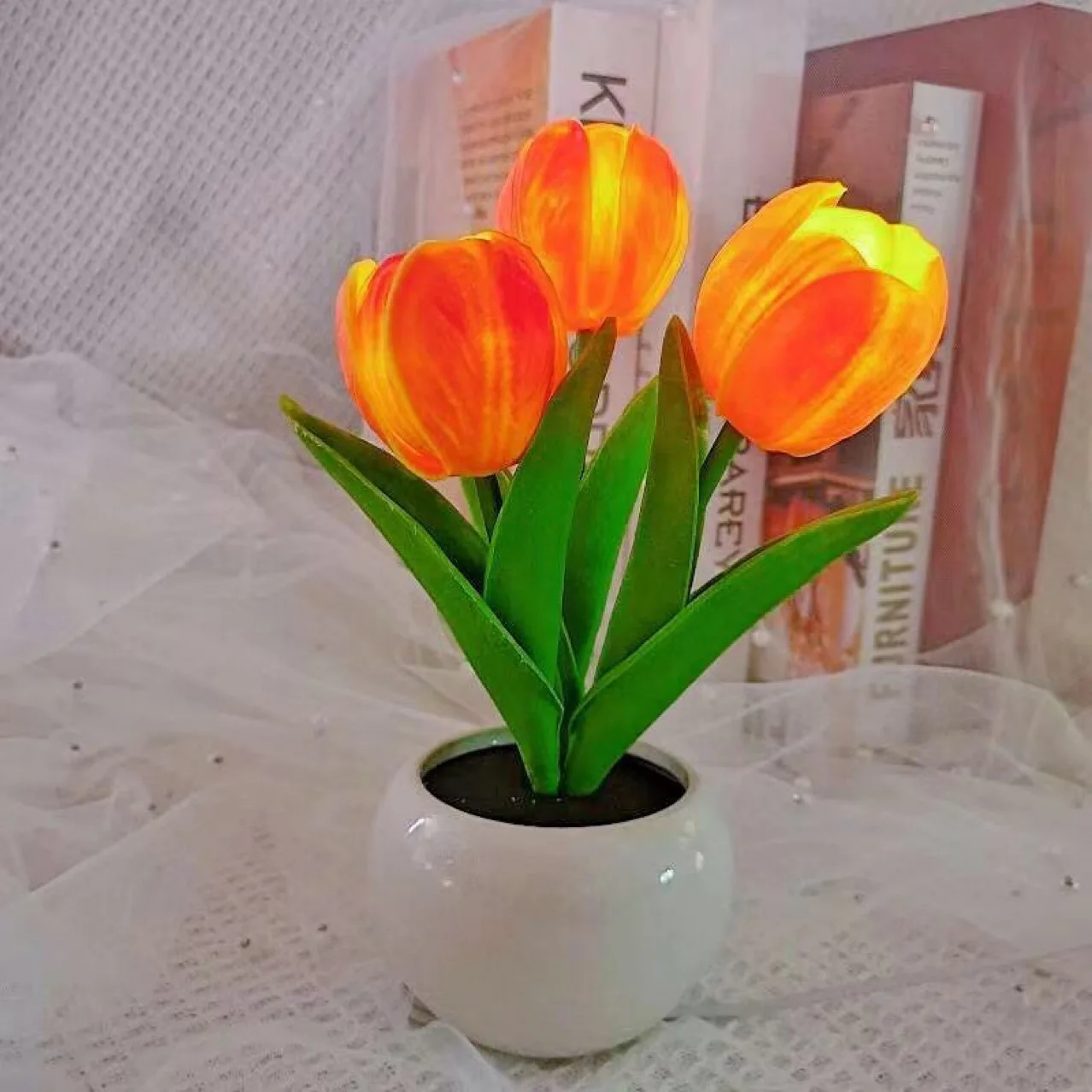 Rechargeable LED Bedside Warm Night Light Simulation Tulip Night Light Indoor Bouquet Decoration Atmosphere Light