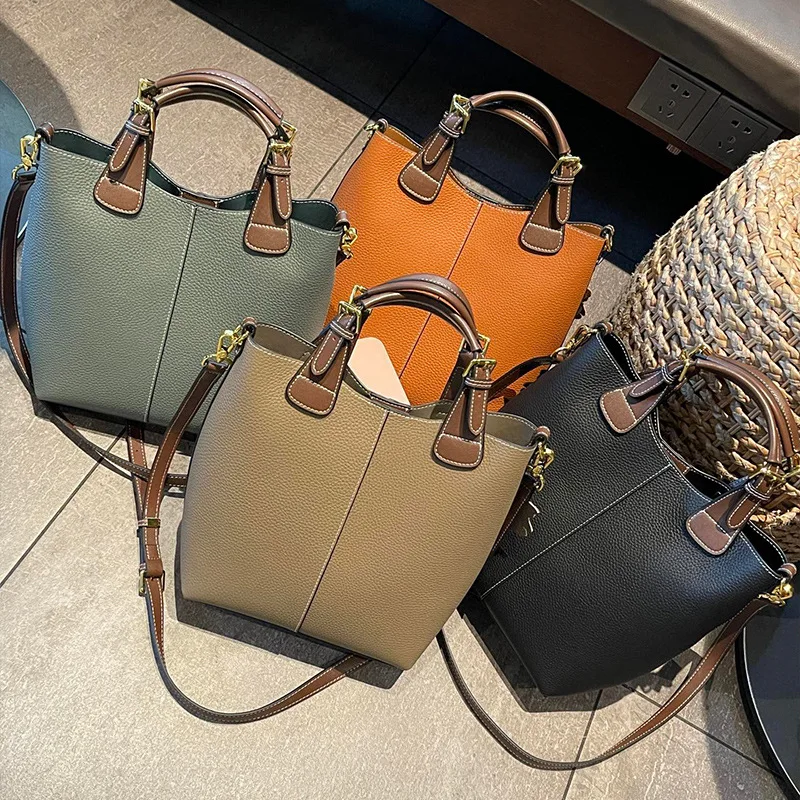 Cow Leather Bucket Women\'s Bag Trendy Small Explosion Style High-end Real Leather Female Shoulder Bag Women 2022 Designer Luxury