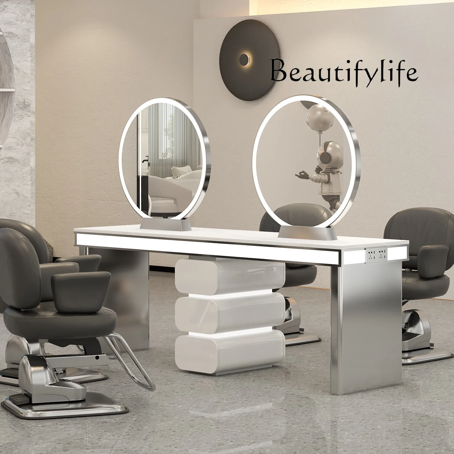 Barber shop mirror table cutting hair perm and dyeing table mirror cabinet integrated hair salon special haircut mirror