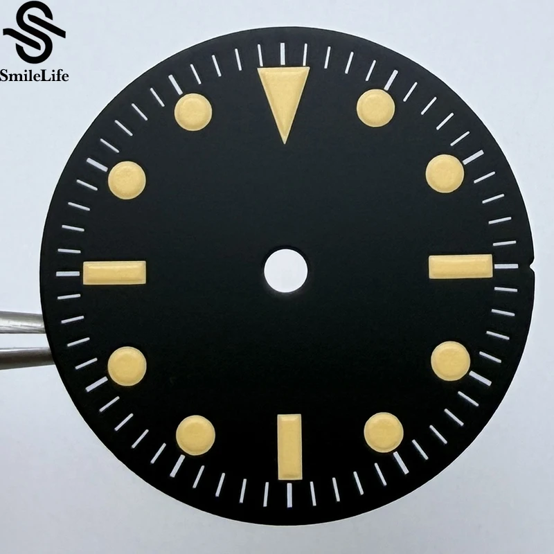 

SmileLife 28.5mm Round Sterile Green Lume Triangle Markers Vintage Watch Face Dial Suitable NH35 Automatic Movement Mod Parts