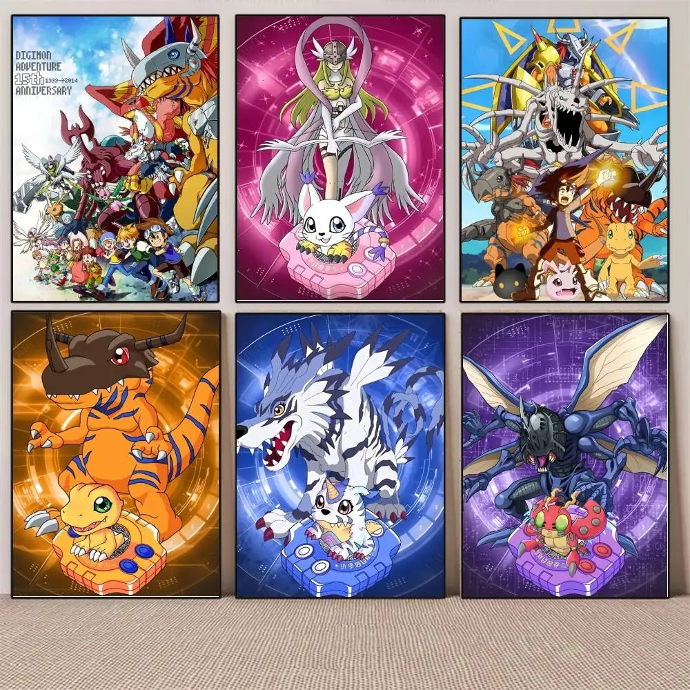 1PC Anime Digital Monster Digimon poster Self-adhesive Art Waterproof Paper Sticker Coffee House Bar Room Wall Decor