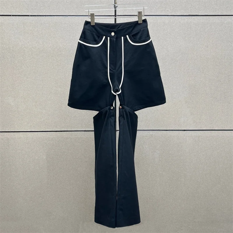 

Women's pants New high waisted slim fit straight leg pants for spring 2026 Hollow out splicing wide leg pants y2k Women's jeans