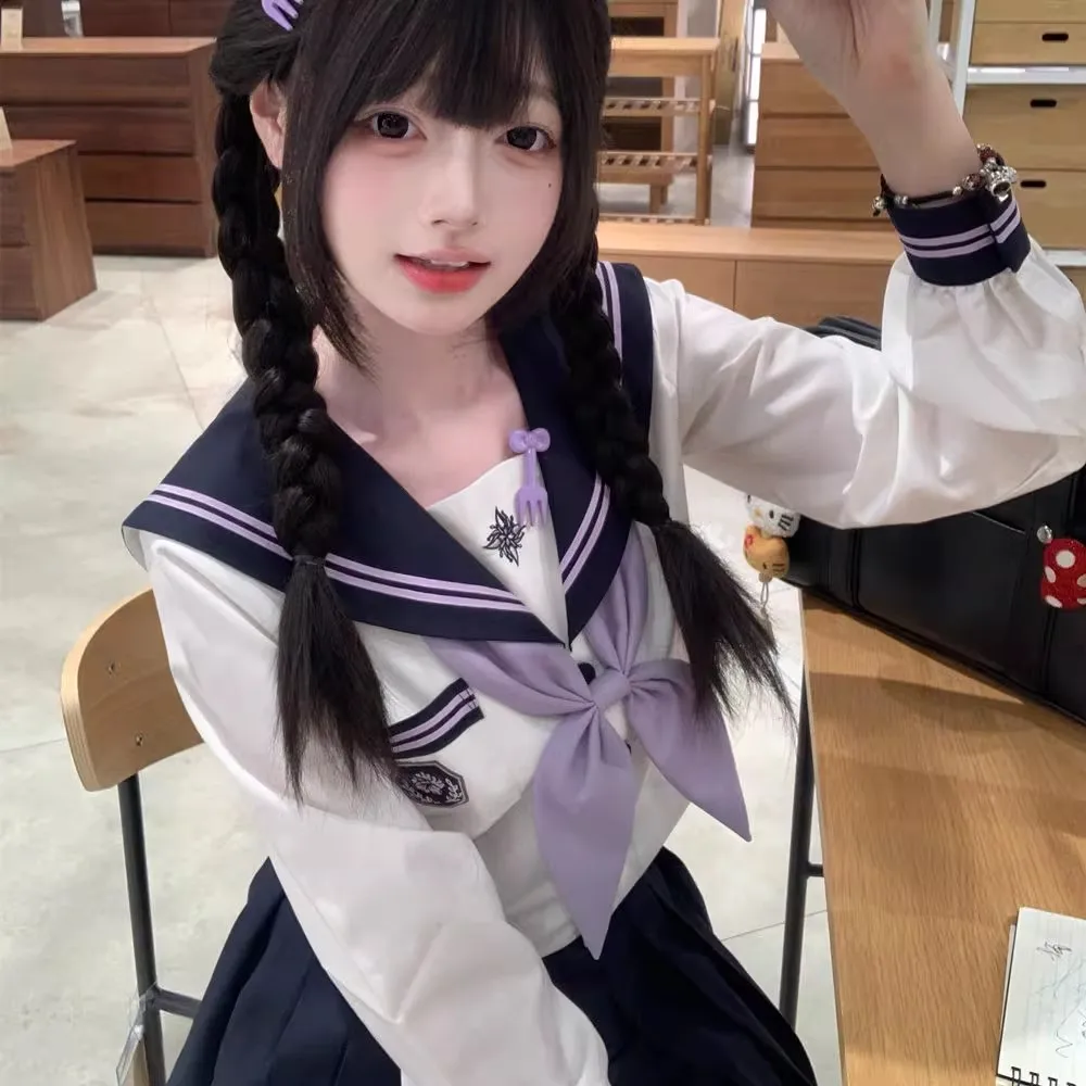 Uniforme scolastica giapponese per ragazze Vestito da marinaio Cosplay Seifuku Studente Vestito da marinaio Maniche lunghe Uniforme JK da donna coreana