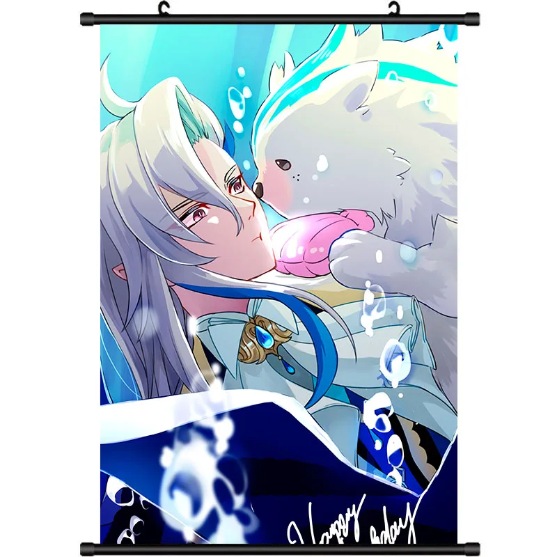 Anime Neuvillette Genshin Impact Cosplay HD Wall Scroll Roll Painting Poster Hanging Picture Poster Game Home Decor Gift