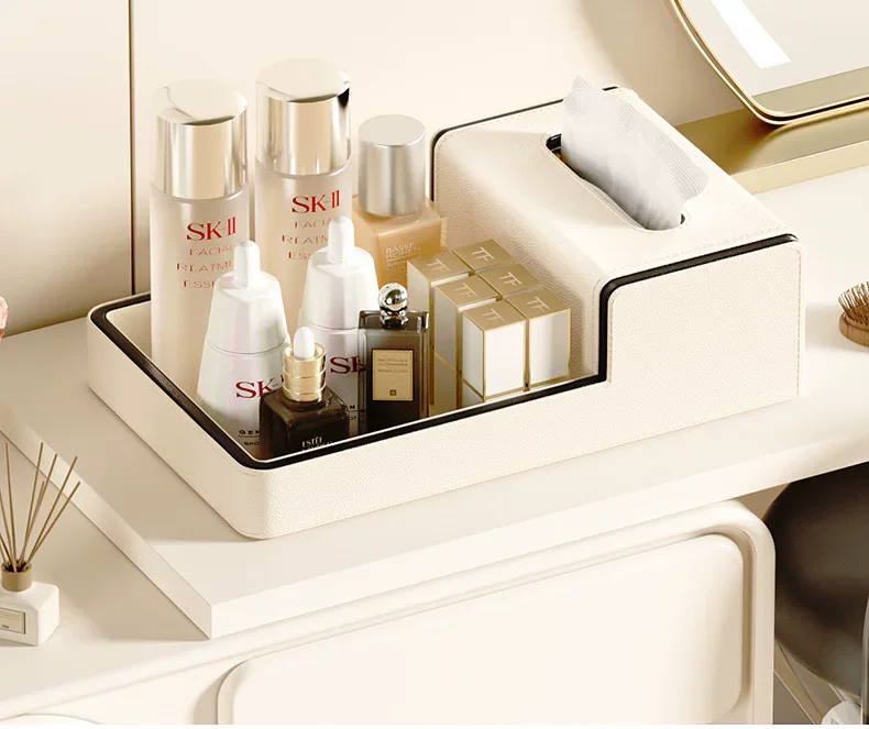 High end luxury desktop Leather Tissue storage drawer, multifunctional storage tray for small items