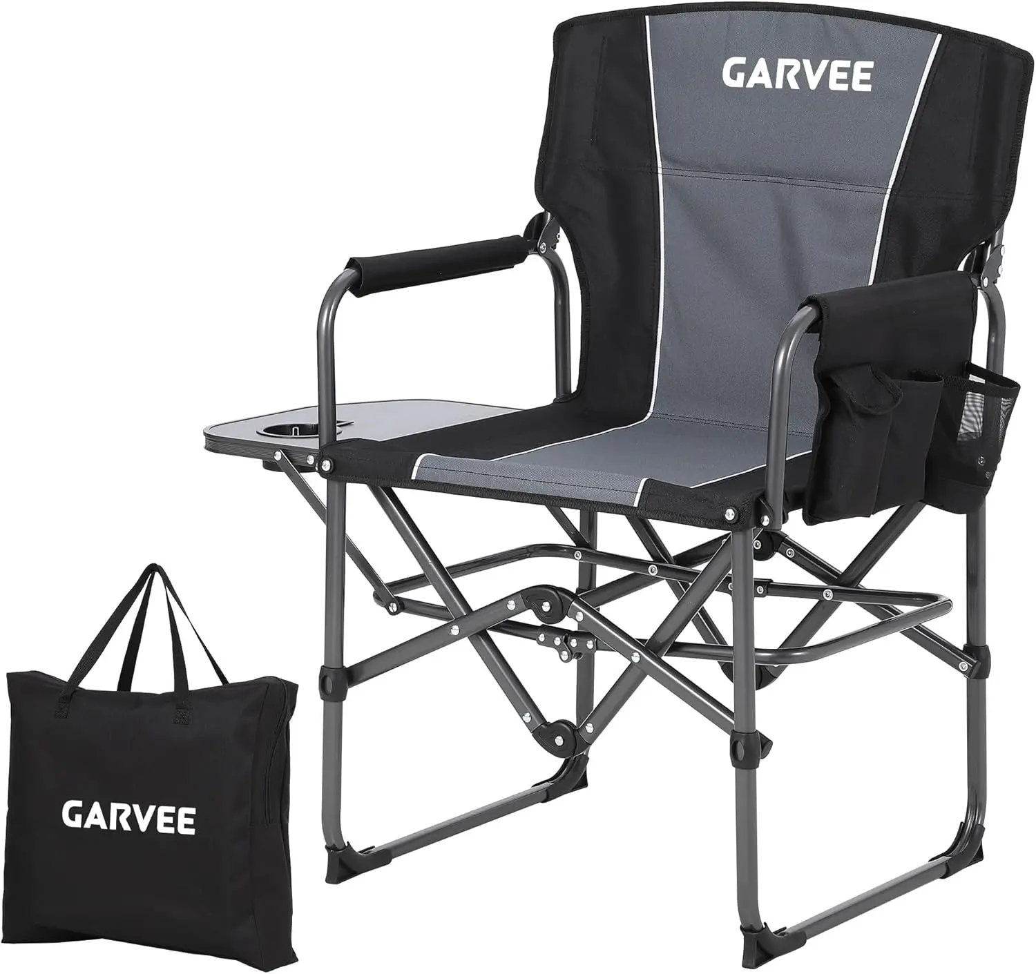 

Складной туристический стул увеличенного размера с боковым столиком, портативный, для взрослых, выдерживает до 180 кг, усиленный, для кемпинга, пляжа, пикника