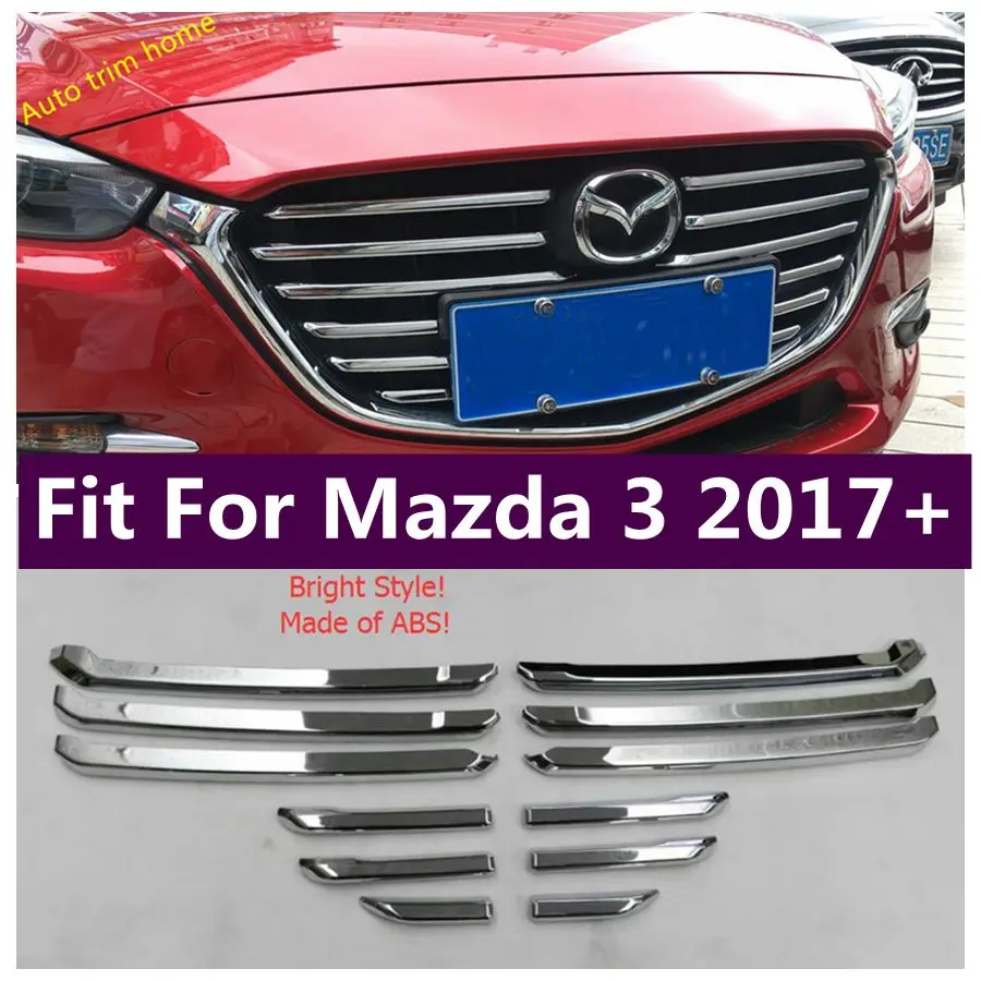 

ABS Chrome Front Racing Grille Decoration Strips Cover Trim Fit For Mazda 3 2017 2018 Accessories