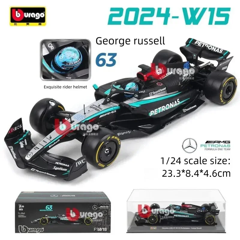 Bburago 1:24 Mercedes-AMG F1 W15 Diecast Model Car #44 Hamilton #63 Russell Formula Racing Alloy Vehicle Collection Gift Toy For view 2