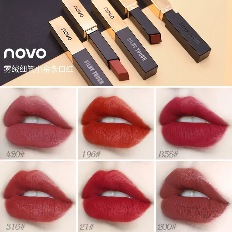 Makeups NOVO Mist Velvet Thin Tube Small Gold Bar Lipstick Moisturizing Lasting Matte Lip Gloss Wholesale Korean Cheap Cosmetics