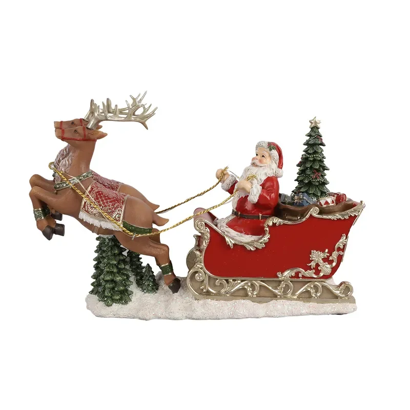 Creative Santa Pulling Elk Glowing Light Swinging Scene Music Box Room Decor Gift