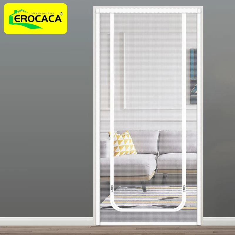 EROCAC White Anti-Mosquito Net Pet Screen Door Curtain Fly Insect Screen Mesh Heavy Duty Cat Proof Mesh Screen Door with Zipper