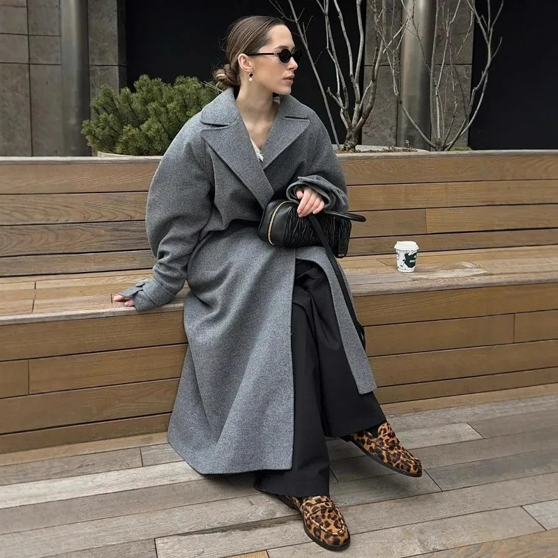 Tuularose Winter Long Wool Coat Women Solid Thickened Warm Pike Coat 2025 Belt Patchwork Long Sleeve Cardigan Chic Tweed Outwear