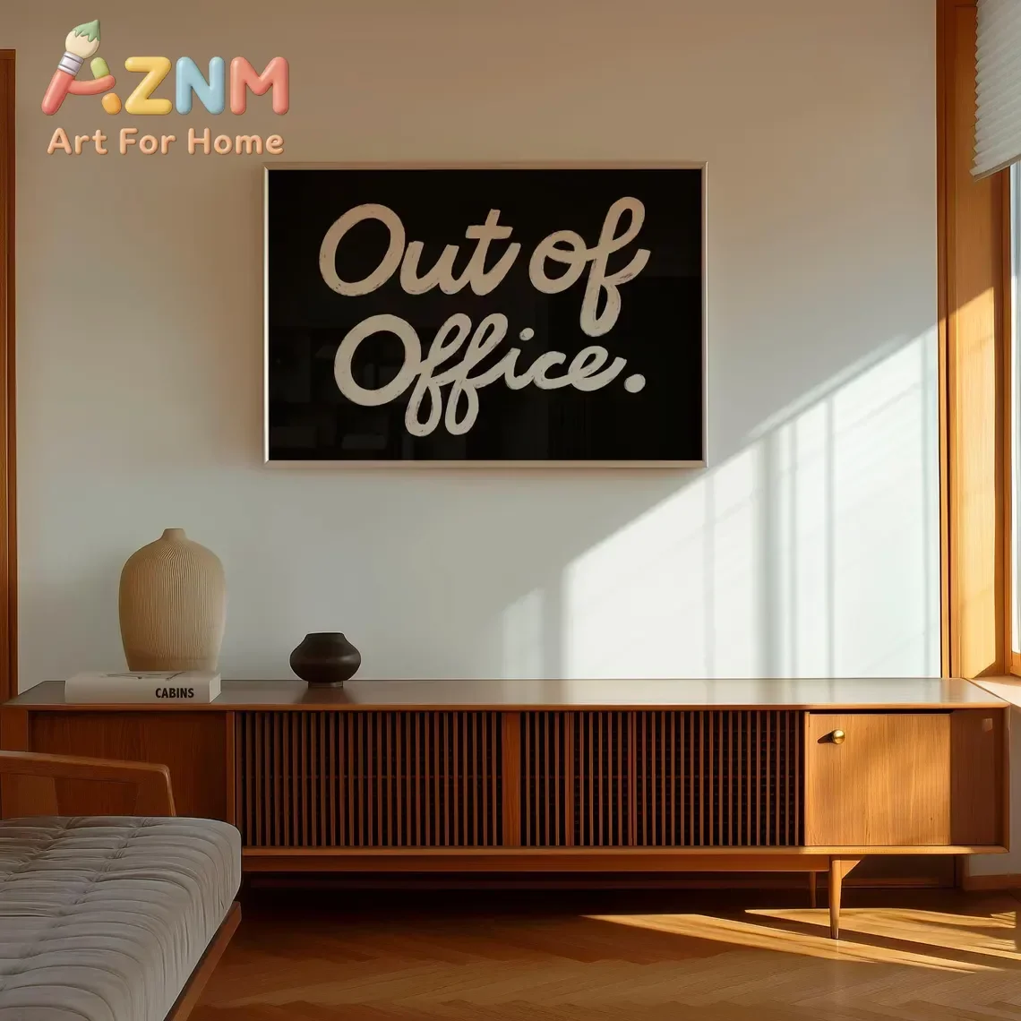 AZNM Out Of Office Quote Canvas Wall Art Black Background Handwritten Text Frameless Print Poster for Office Study Room Wall Dec