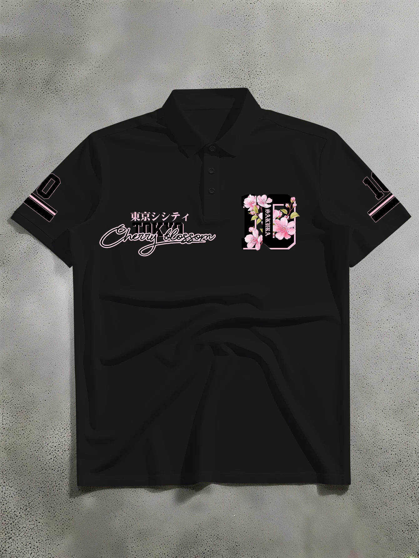 New Men's Short Sleeve Polo Retro Japanese Tokyo Handwritten Printed Polo Shirt