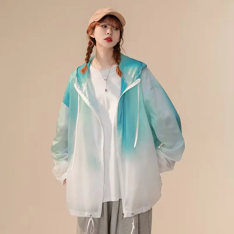 Women'S New Summer Ice Silk Loose Breathable Sun Protection Clothing Thin And Versatile Fashion Hooded Cardigan Coat Female