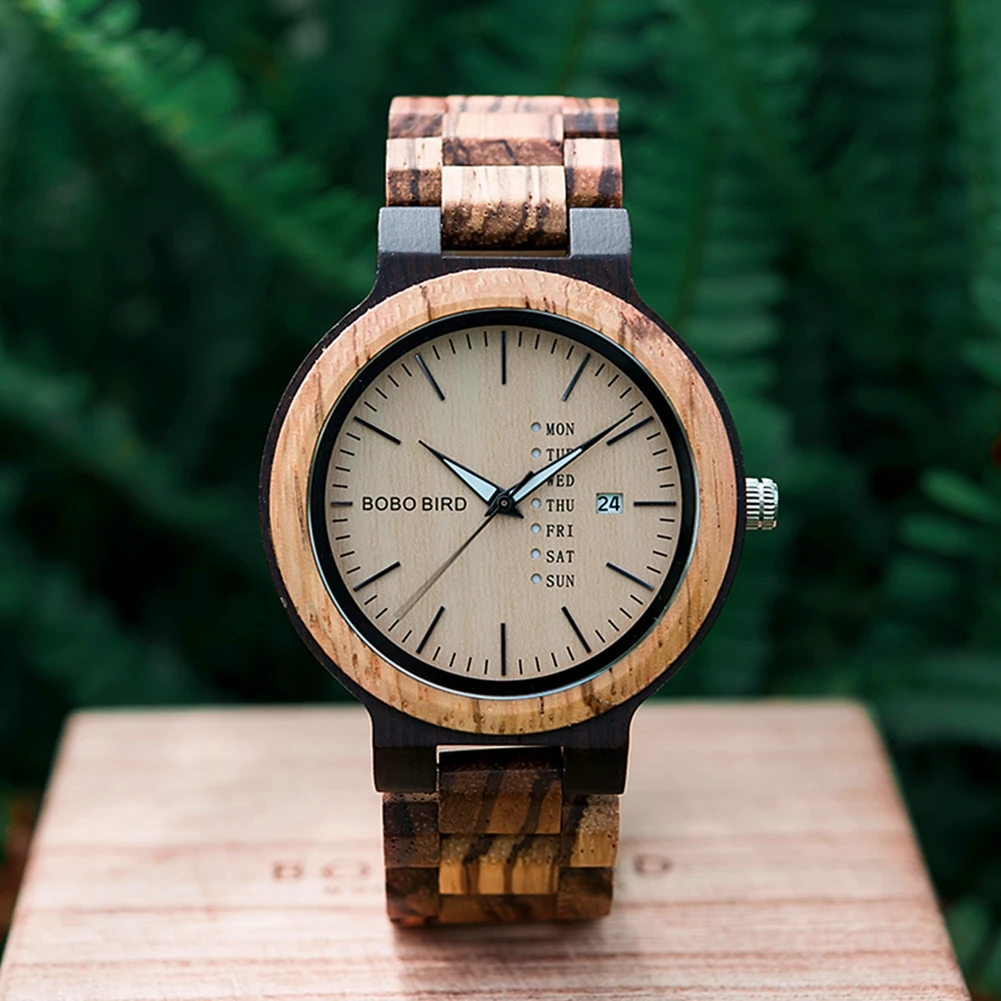 BOBO BIRD orologio da uomo in legno moda Business settimana e data Display orologio al quarzo personalizza Logo ottimo regalo relogio masculino