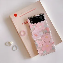 Romantic Pink Oil Painting Flower Phone Case for Samsung Galaxy Z Flip6 4 3 Hard Cover for ZFlip5 Zflip4 Solid Shell Bracket