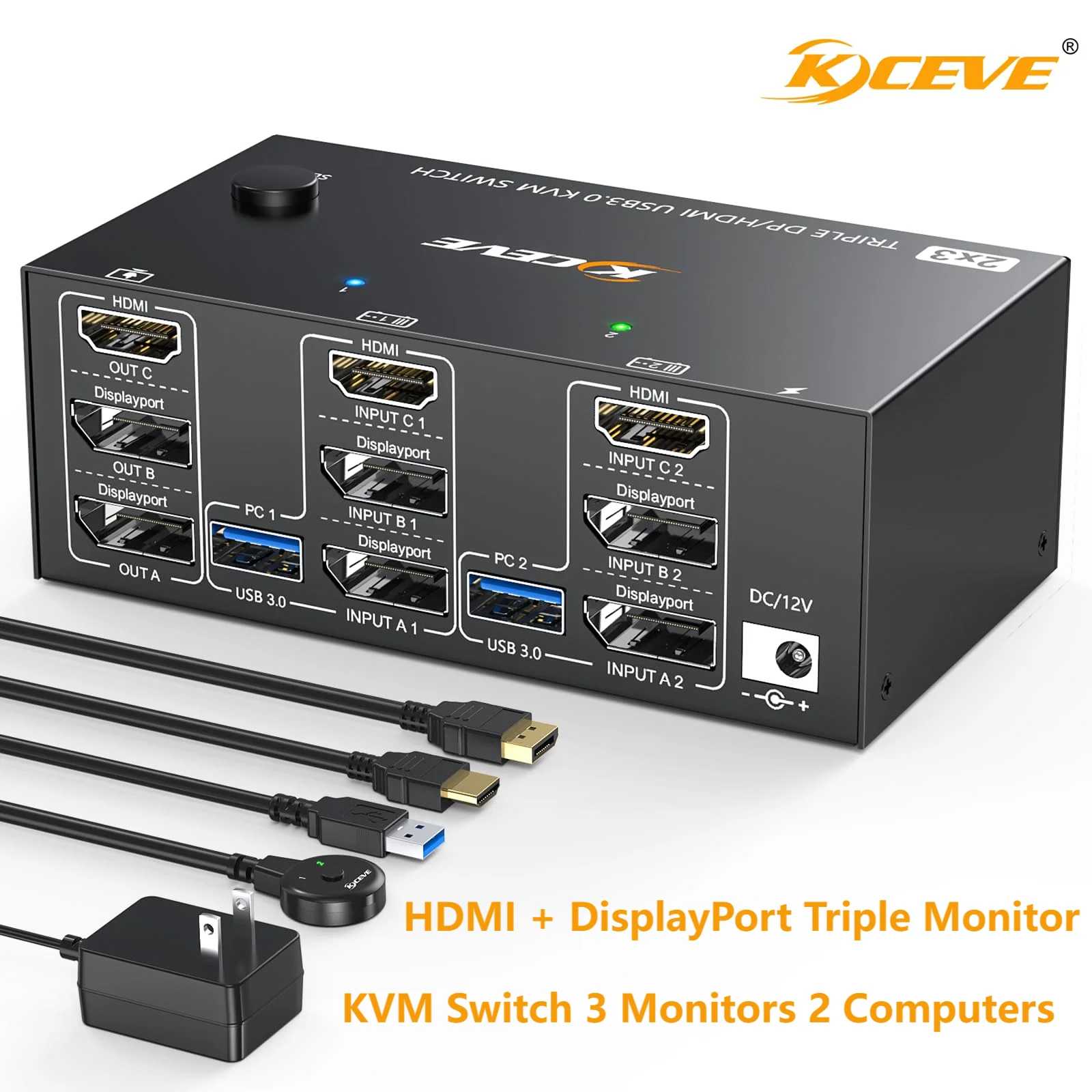 

KVM Switch 3 Monitors 2 Computers 8K@60Hz 4K@144Hz, HDMI+2 Displayport KVM Switch Triple Monitor for 2 Computer Share 3 Monitor