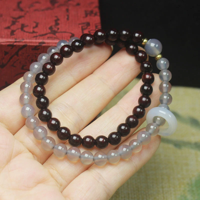 Zambian rosewood and blood sandalwood 6mm double-loop agate Buddha bead bracelet, adjustable bracelet, decorative accessory with