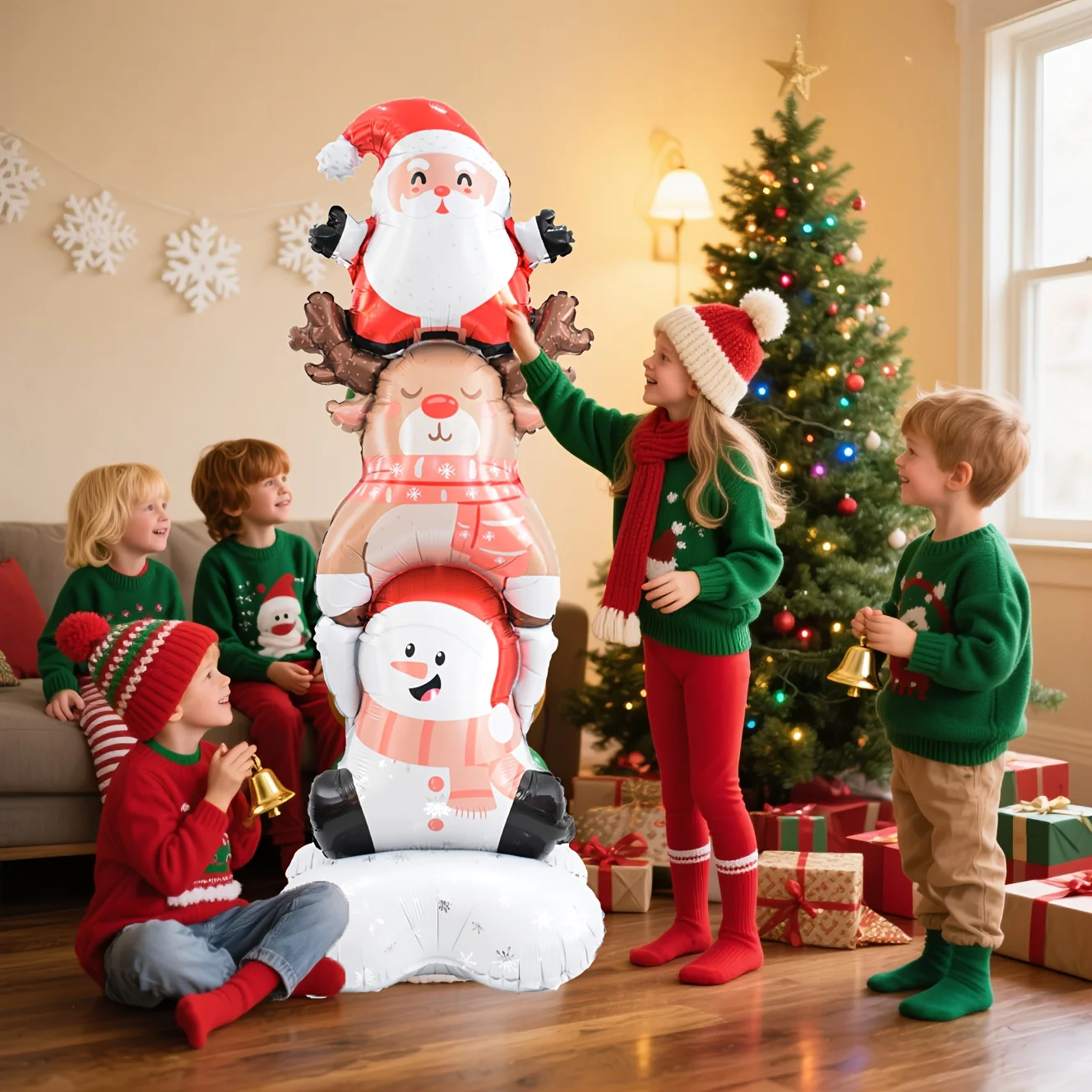 60-Zoll-Weihnachtsstapelballon, riesiger stehender Folienballon, Weihnachtsmann, Rentier, Schneemann, Ballon, Urlaub, Party-Dekoration