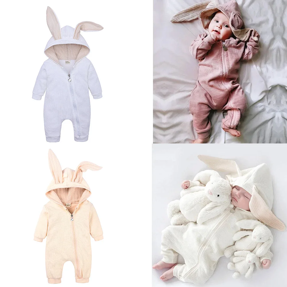 Baby Rompers Newborn Boys Girls 0 3 6 9 12 18 Months Onesie jumpsuit Cotton Long Sleeve Rabbit Ear Infant home wear Clothes